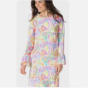 Ibkul Active Crew Neck Dress Bell Sleeve in Pippa Multi Size XS
